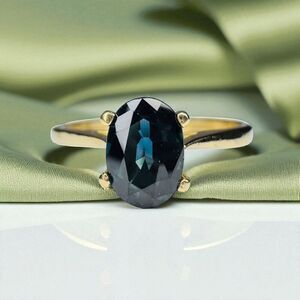 14K Gold Natural Blue Sapphire Ring - 1 Carat T.W. -VINTAGE Solitaire Size 6.5